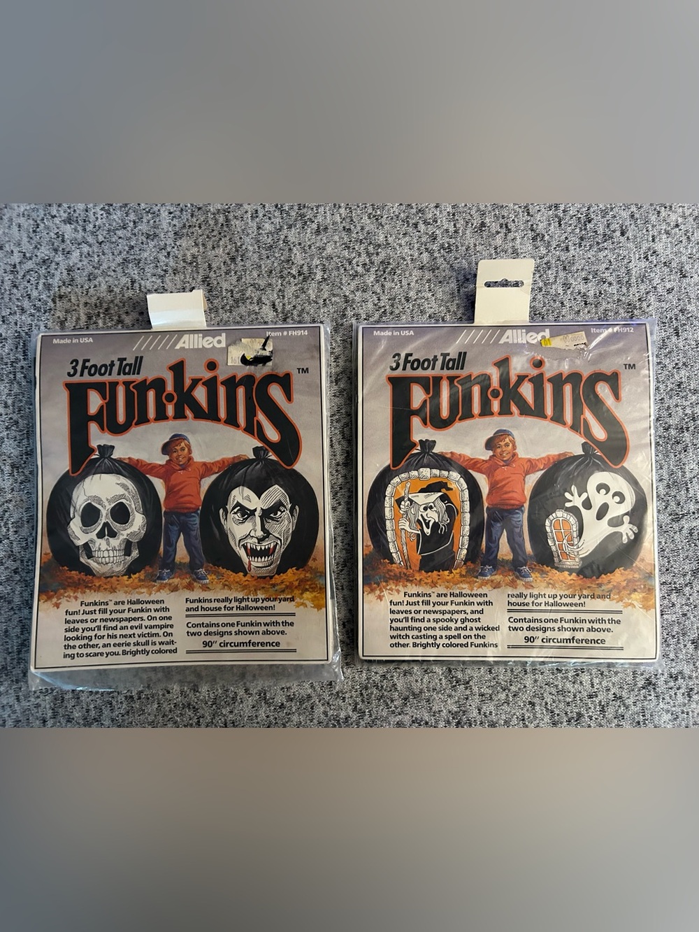 VTG FUNKINS Allied Halloween 3' Tall Skull & Vampire, Witch & Ghost Bags 1991